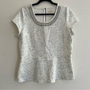 Madison Jules Grey Peplum Beaded Top Sz XL